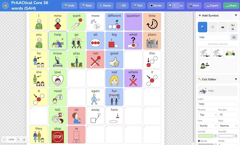 Sensory Boards AAC editor grid